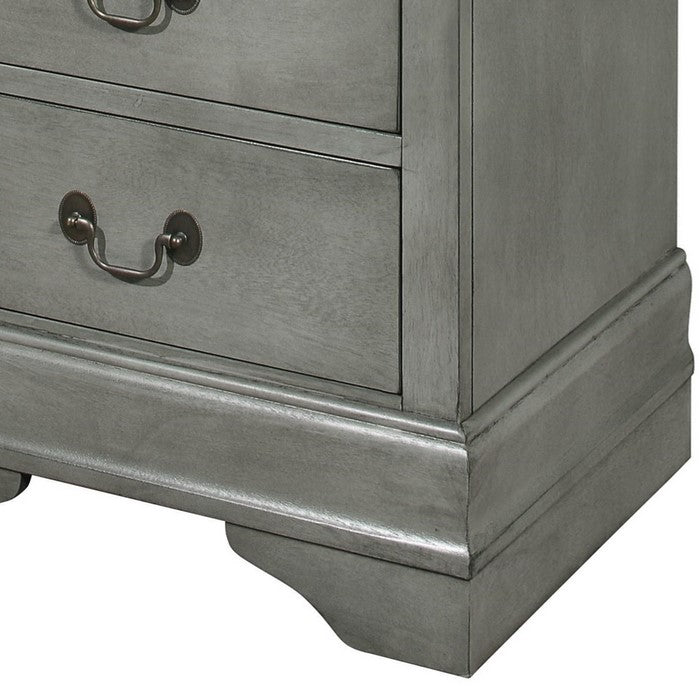 Wooden Frame Nightstand with 2 Drawers and Bracket Feet, Gray