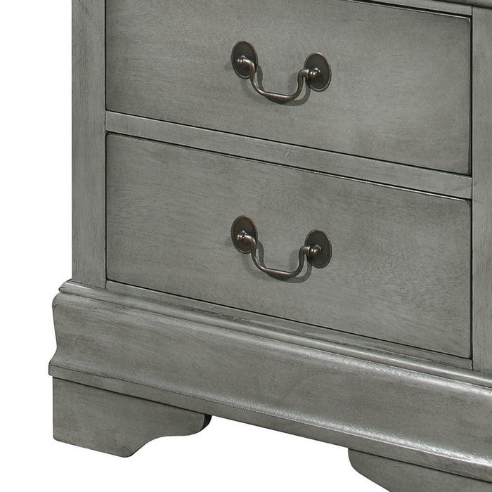 Wooden Frame Nightstand with 2 Drawers and Bracket Feet, Gray