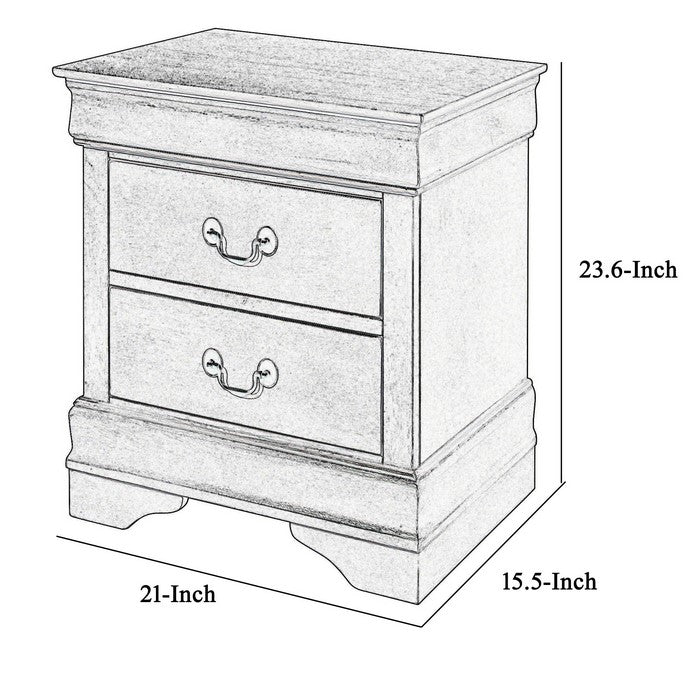 Wooden Frame Nightstand with 2 Drawers and Bracket Feet, Gray
