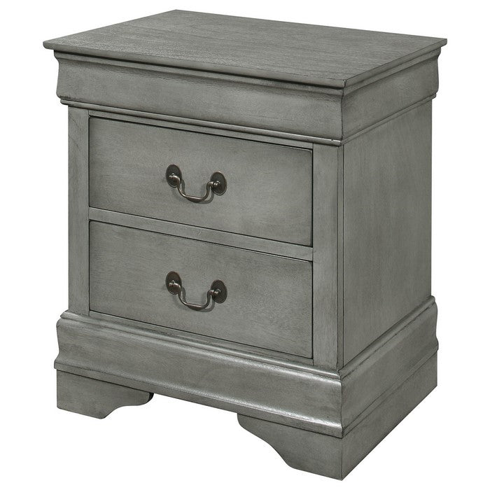Wooden Frame Nightstand with 2 Drawers and Bracket Feet, Gray
