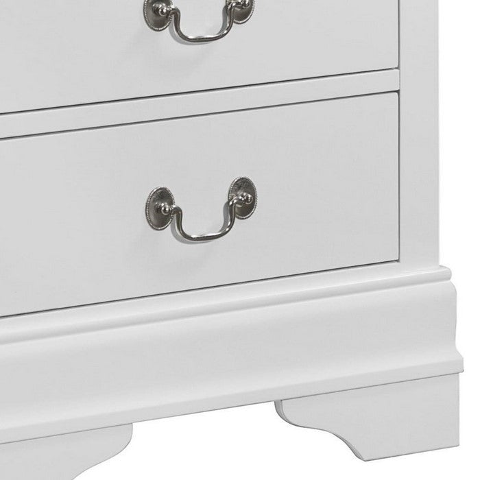 Wooden Frame Nightstand with 2 Drawers and Bracket Feet, White