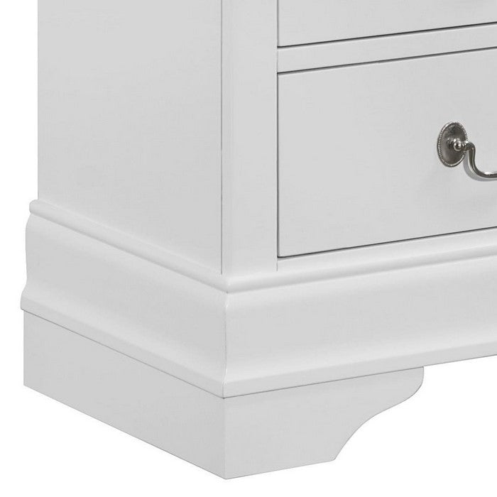 Wooden Frame Nightstand with 2 Drawers and Bracket Feet, White