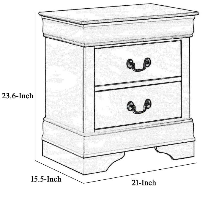 Wooden Frame Nightstand with 2 Drawers and Bracket Feet, White