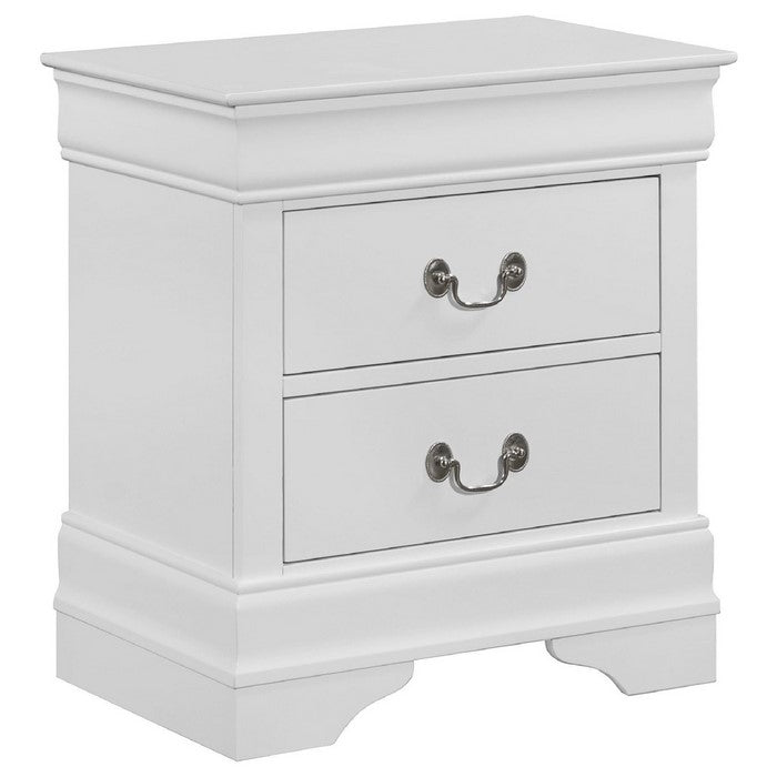 Wooden Frame Nightstand with 2 Drawers and Bracket Feet, White