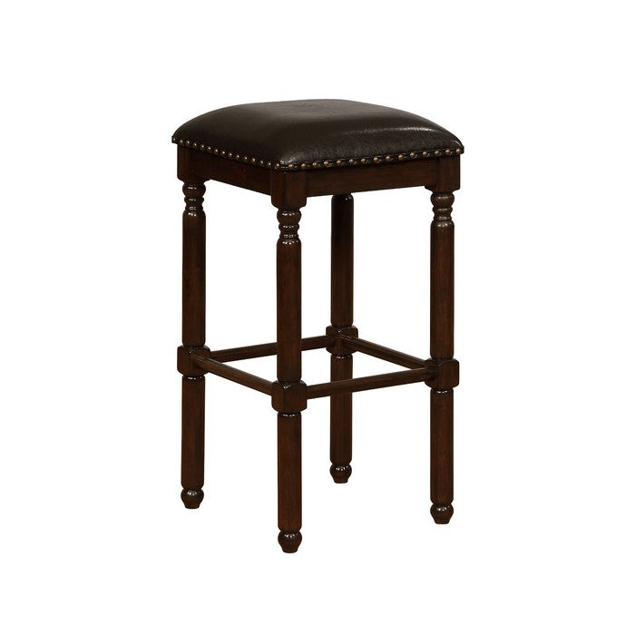 Nailhead Trim Leatherette Counter Stool with Turned Legs, Set of 2, Brown - BM215157