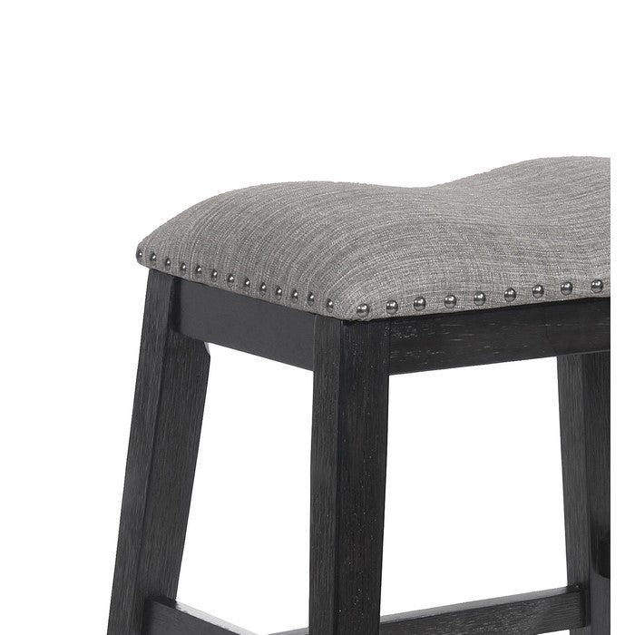 Nailhead Trim Fabric Upholstered Counter Stool, Set of 2, Charcoal Gray