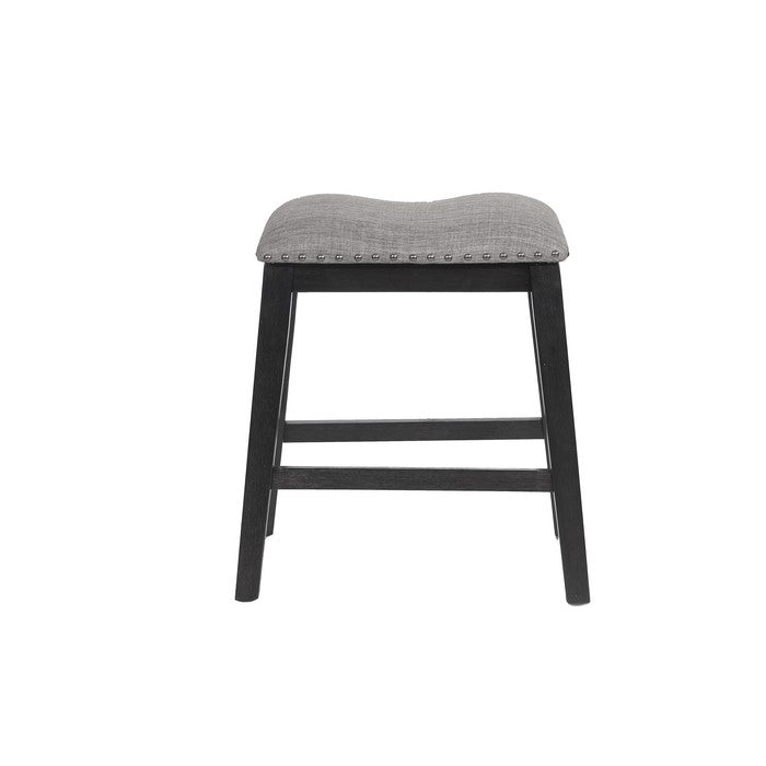 Nailhead Trim Fabric Upholstered Counter Stool, Set of 2, Charcoal Gray