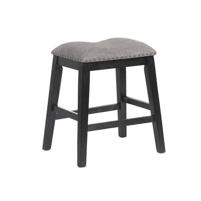 Nailhead Trim Fabric Upholstered Counter Stool, Set of 2, Charcoal Gray