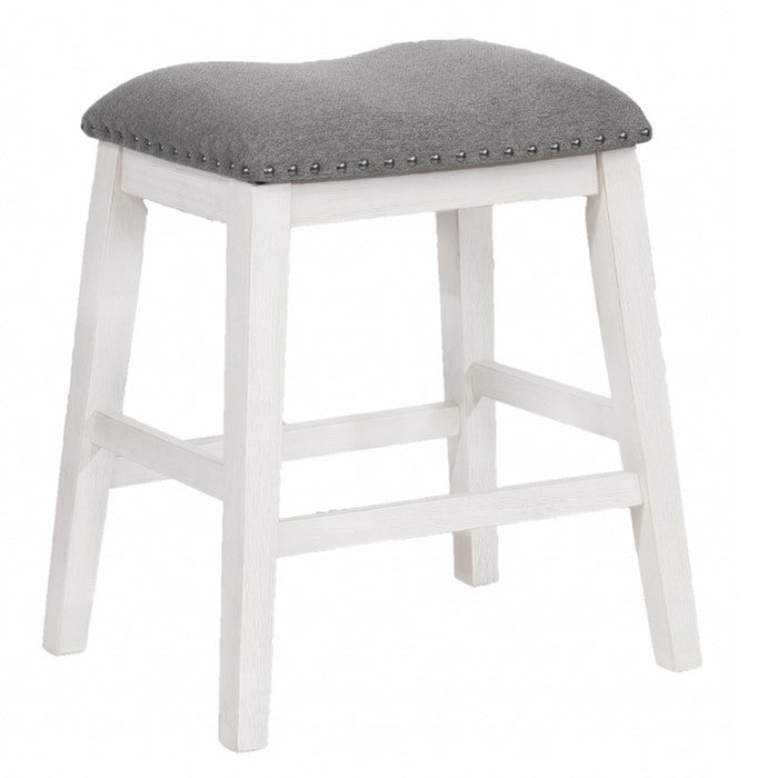 Nailhead Trim Fabric Upholstered Counter Stool, Set of 2, Gray and White - BM215159