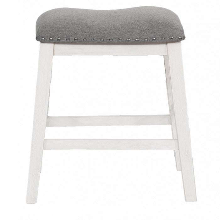 Nailhead Trim Fabric Upholstered Counter Stool, Set of 2, Gray and White - BM215159