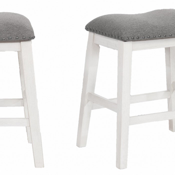 Nailhead Trim Fabric Upholstered Counter Stool, Set of 2, Gray and White - BM215159