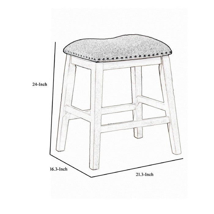 Nailhead Trim Fabric Upholstered Counter Stool, Set of 2, Gray and White - BM215159