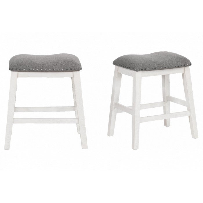 Nailhead Trim Fabric Upholstered Counter Stool, Set of 2, Gray and White - BM215159