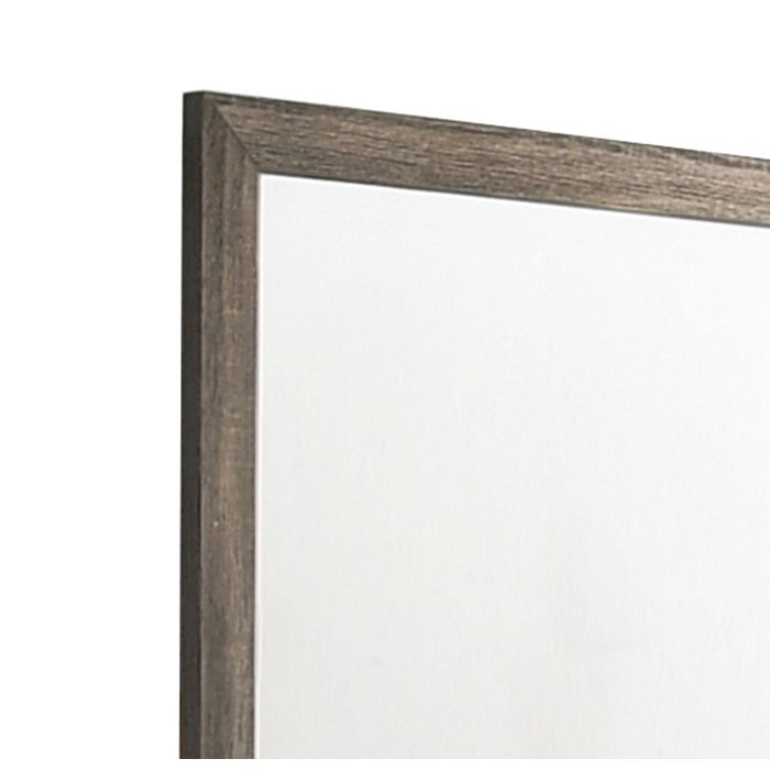 Rectangular Wood Encased Dresser Top Mirror, Oak Brown and Silver