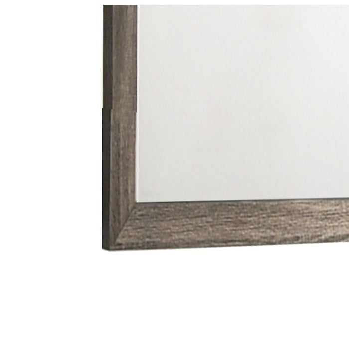 Rectangular Wood Encased Dresser Top Mirror, Oak Brown and Silver