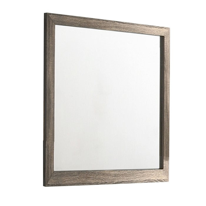 Rectangular Wood Encased Dresser Top Mirror, Oak Brown and Silver