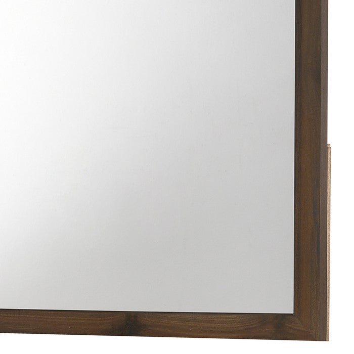Rectangular Wood Encased Dresser Top Mirror, Walnut Brown and Silver - BM215164