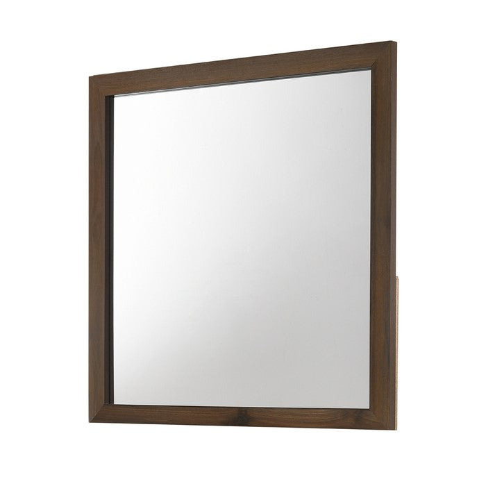 Rectangular Wood Encased Dresser Top Mirror, Walnut Brown and Silver - BM215164