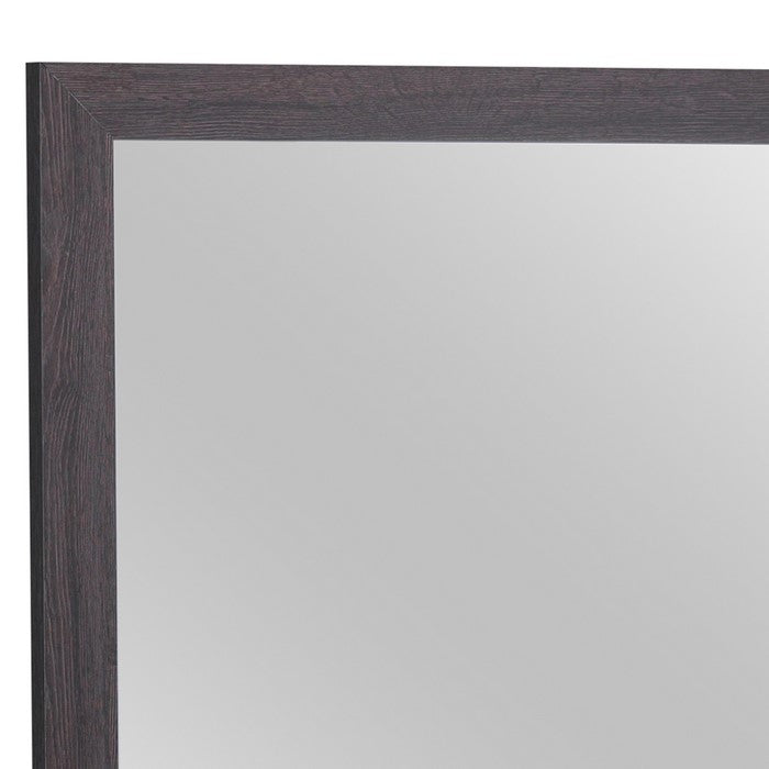 Rectangular Wood Encased Dresser Top Mirror, Dark Brown and Silver - BM215165