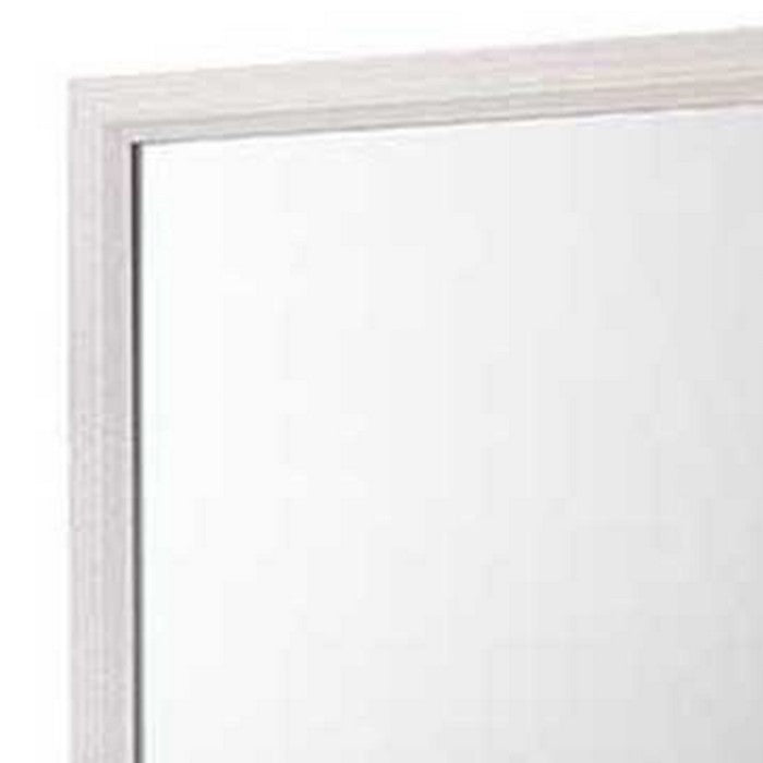 Rectangular Wood Encased Dresser Top Mirror, Off White and Silver - BM215166