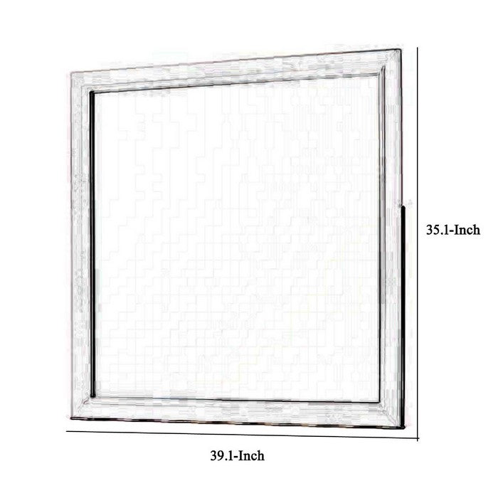 Rectangular Wood Encased Dresser Top Mirror, Off White and Silver - BM215166