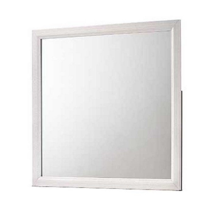 Rectangular Wood Encased Dresser Top Mirror, Off White and Silver - BM215166