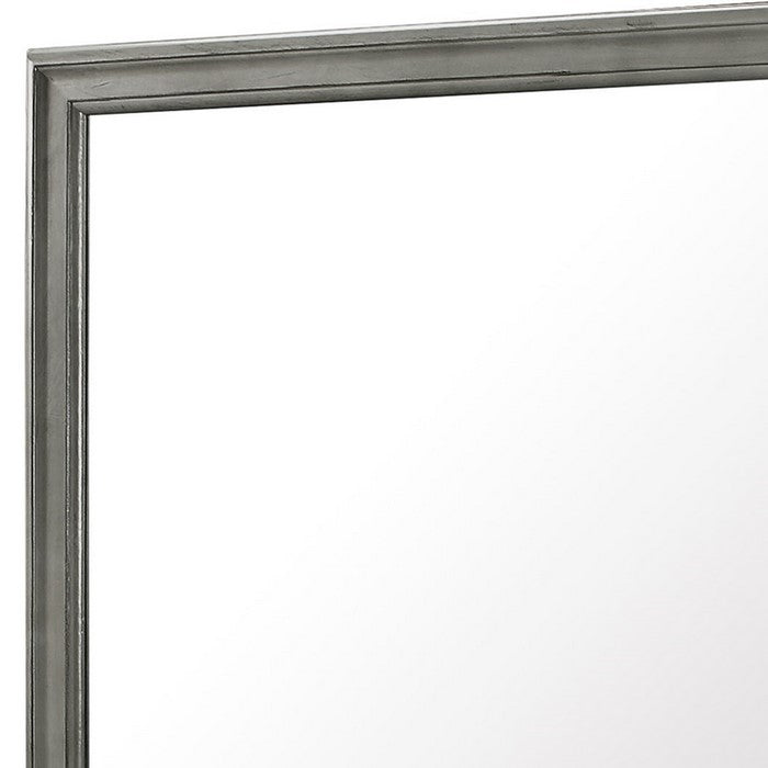 Rectangular Molded Wooden Frame Dresser Top Mirror, Gray and Silver - BM215169