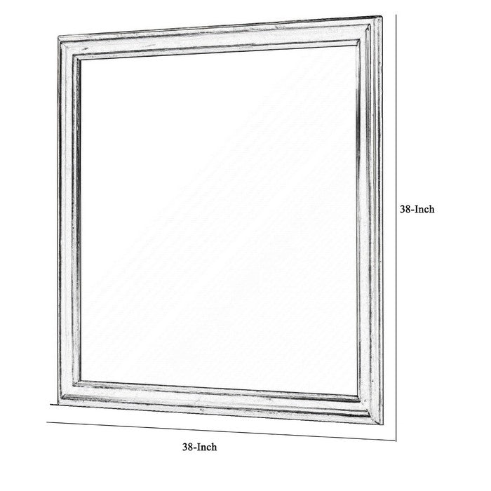 Rectangular Molded Wooden Frame Dresser Top Mirror, Gray and Silver - BM215169