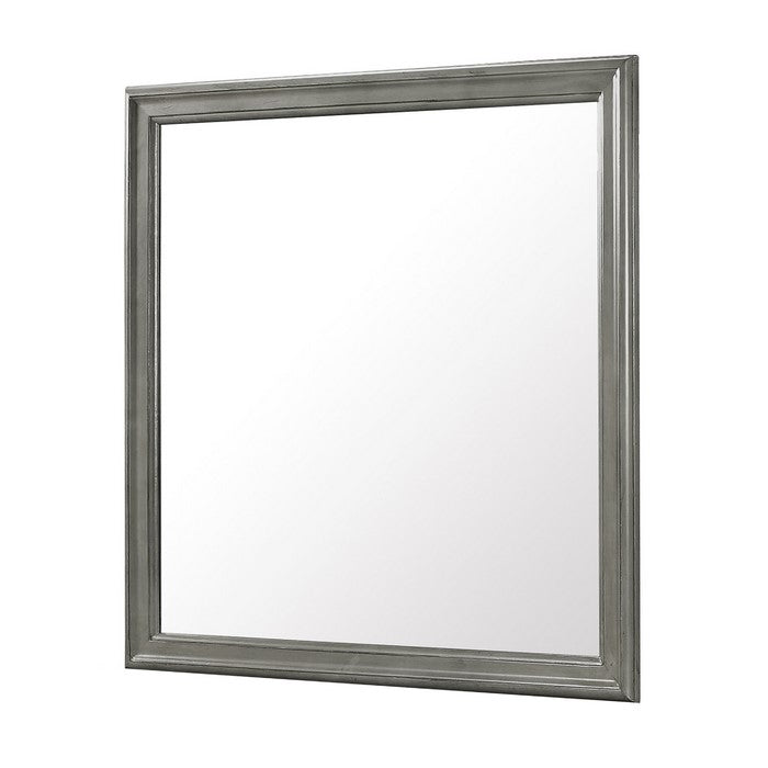 Rectangular Molded Wooden Frame Dresser Top Mirror, Gray and Silver - BM215169