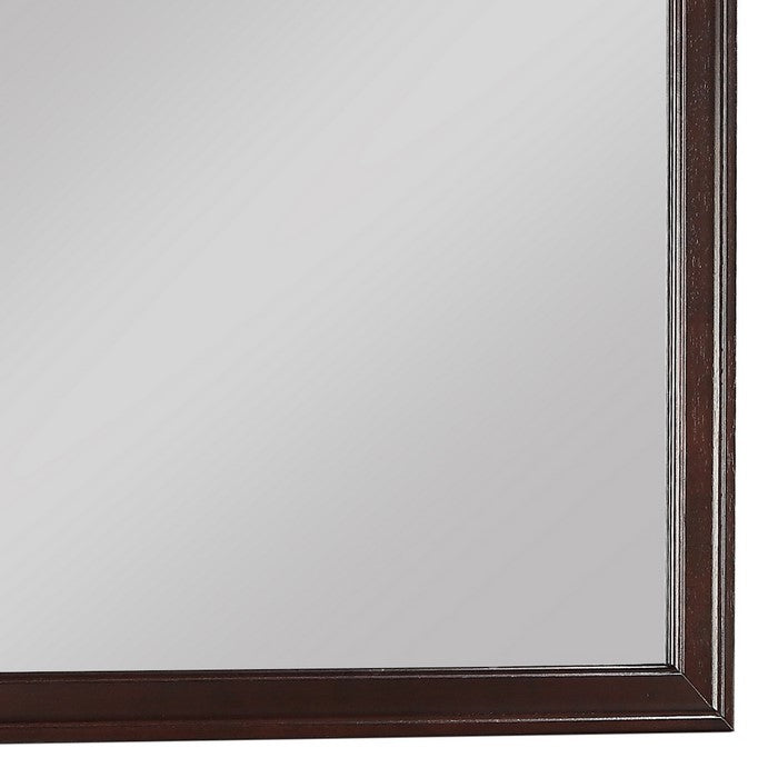 Rectangular Molded Wooden Frame Dresser Top Mirror, Cherry Brown and Silver - BM215171
