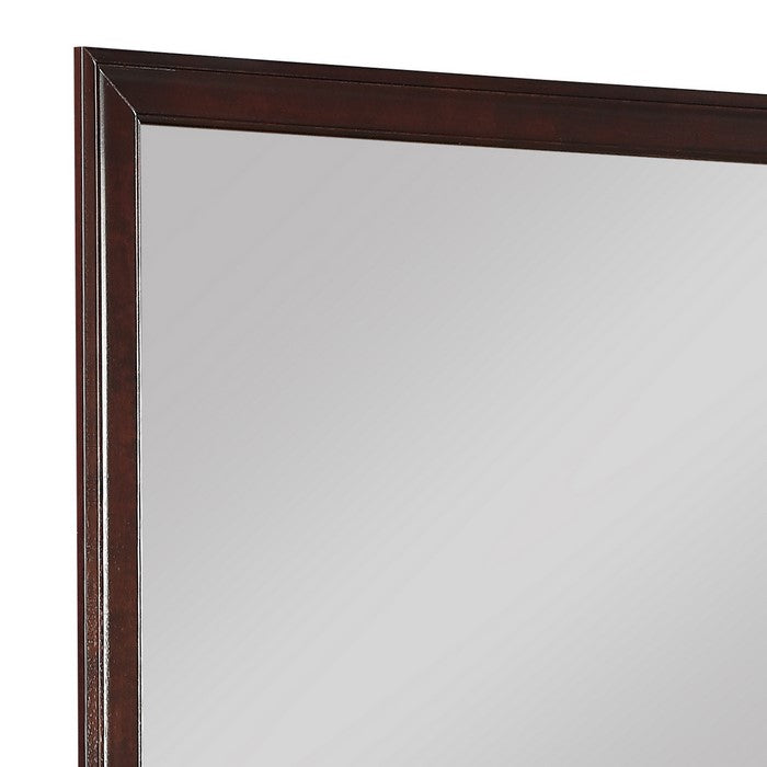 Rectangular Molded Wooden Frame Dresser Top Mirror, Cherry Brown and Silver - BM215171