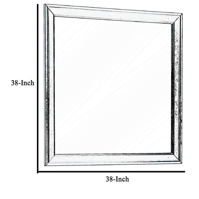 Rectangular Molded Wooden Frame Dresser Top Mirror, Cherry Brown and Silver - BM215171