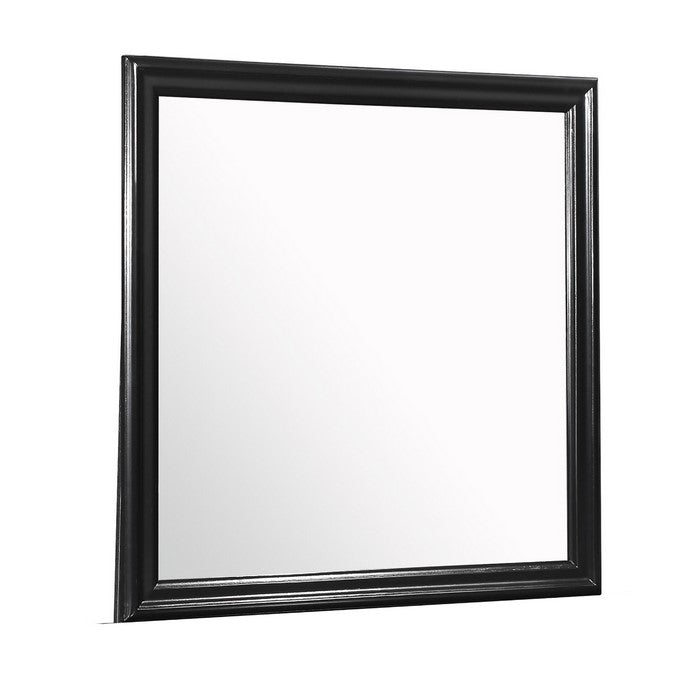 Rectangular Molded Wooden Frame Dresser Top Mirror, Black and Silver - BM215172