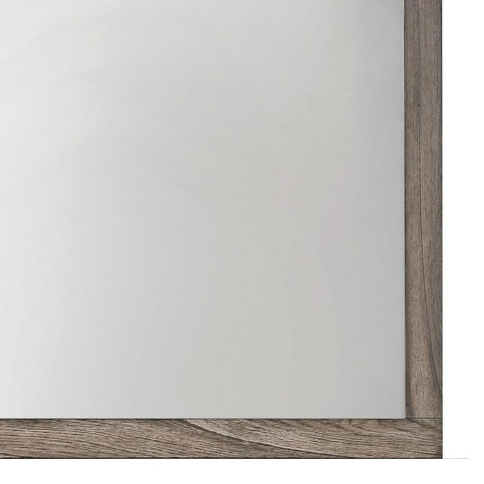 Rectangular Wooden Dresser Top Mirror with Grains, Taupe Brown and Silver - BM215173