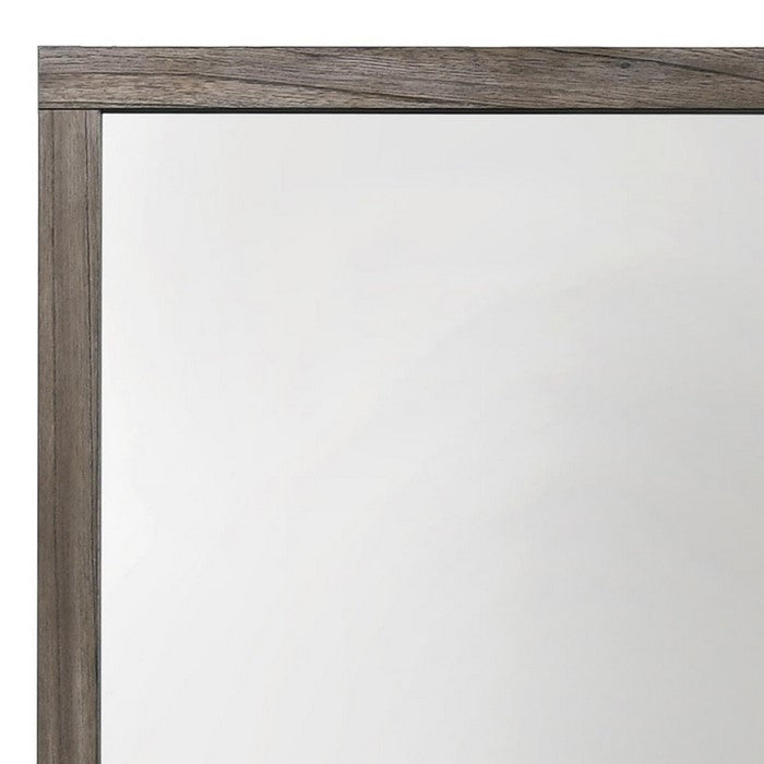 Rectangular Wooden Dresser Top Mirror with Grains, Taupe Brown and Silver - BM215173