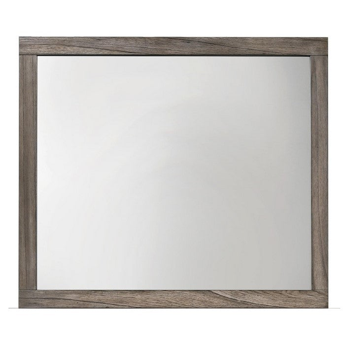 Rectangular Wooden Dresser Top Mirror with Grains, Taupe Brown and Silver - BM215173