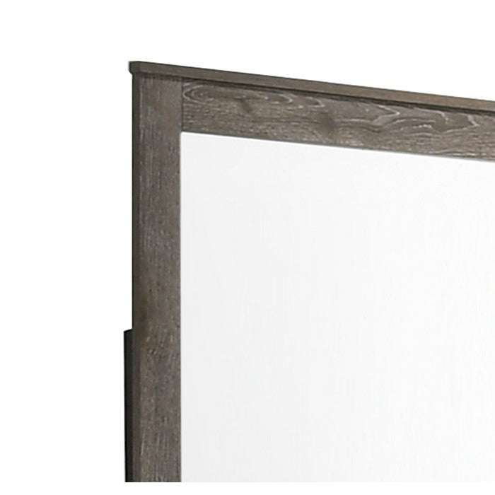 Rectangular Grained Wooden Frame Dresser Mirror, Brown and Silver