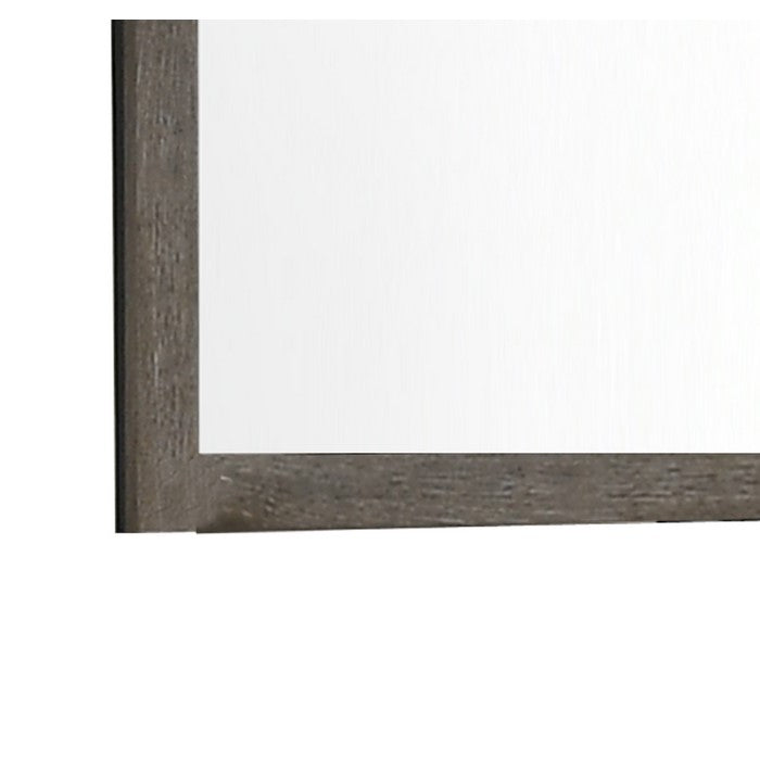 Rectangular Grained Wooden Frame Dresser Mirror, Brown and Silver