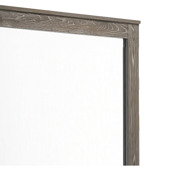 Rectangular Grained Wooden Frame Dresser Mirror, Brown and Silver