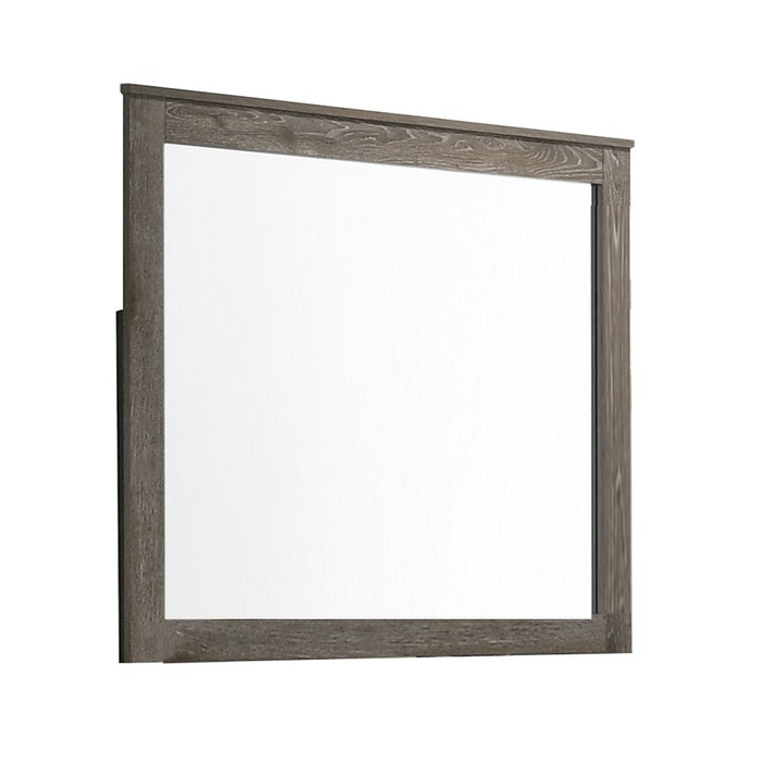 Rectangular Grained Wooden Frame Dresser Mirror, Brown and Silver