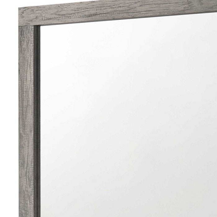 Rectangular Wooden Dresser Top Mirror with Grains, Gray and Silver - BM215176