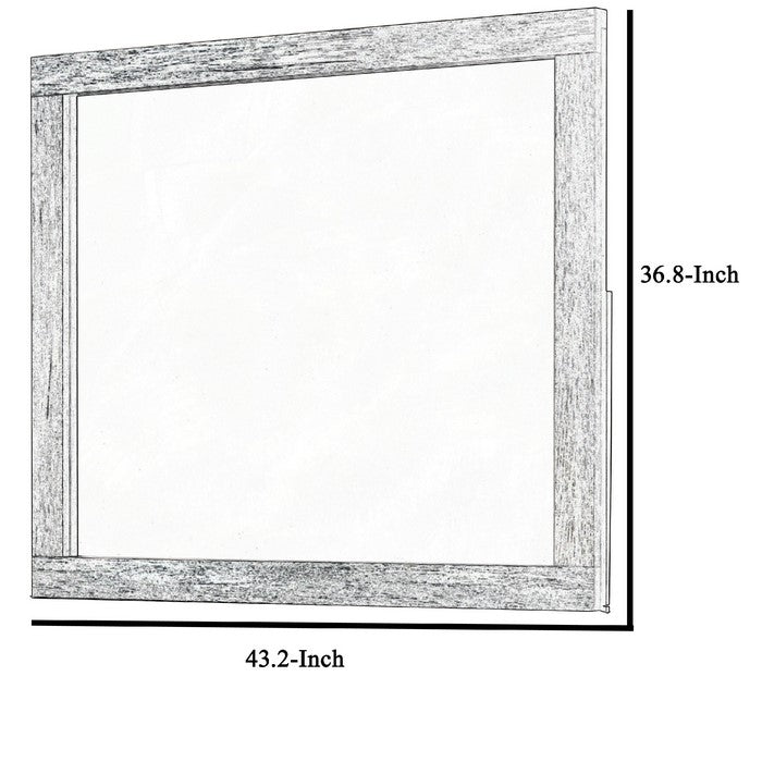 Rectangular Wooden Dresser Top Mirror with Grains, Gray and Silver - BM215176