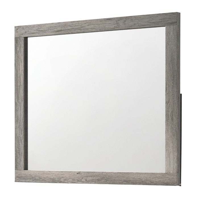 Rectangular Wooden Dresser Top Mirror with Grains, Gray and Silver - BM215176