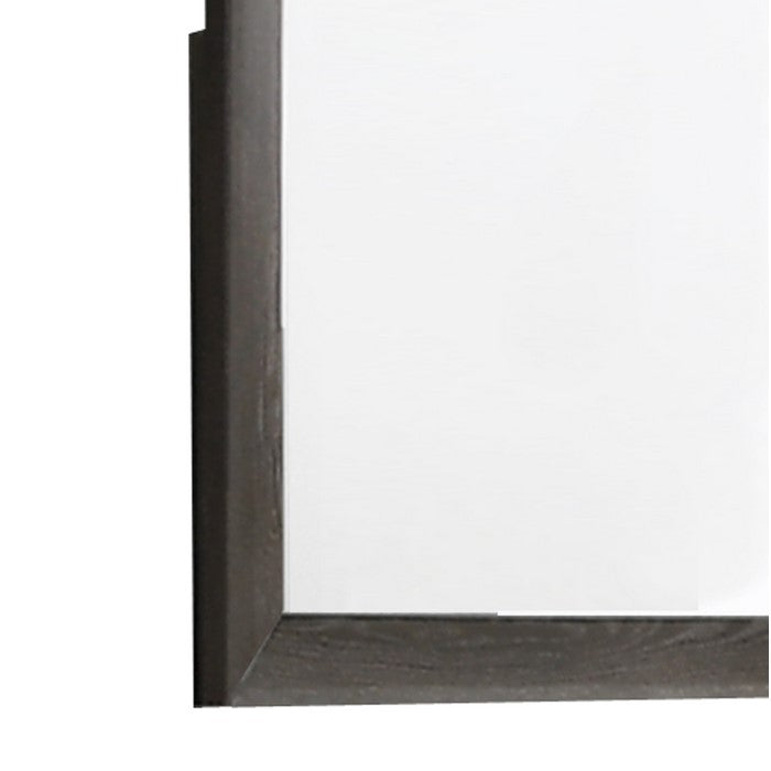 Rectangular Grained Wooden Frame Dresser Top Mirror, Brown and Silver