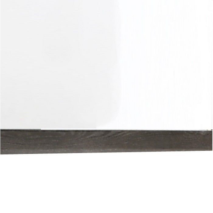 Rectangular Grained Wooden Frame Dresser Top Mirror, Brown and Silver