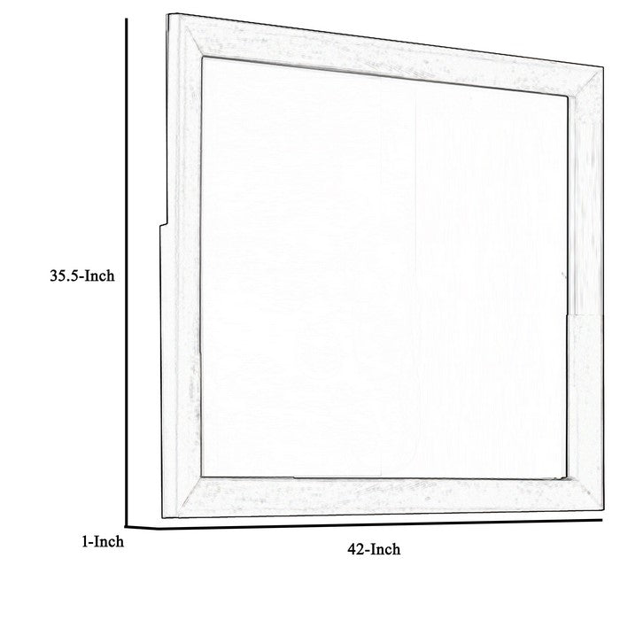 Rectangular Grained Wooden Frame Dresser Top Mirror, Brown and Silver