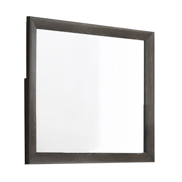 Rectangular Grained Wooden Frame Dresser Top Mirror, Brown and Silver