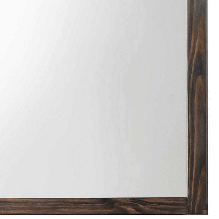 Rectangular Wooden Dresser Top Mirror with Metal Accent, Brown and Silver - BM215178