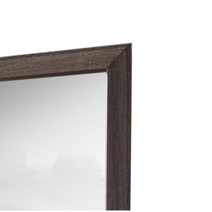 Rectangular and Bulged Wooden Frame Dresser Top Mirror, Brown and Silver