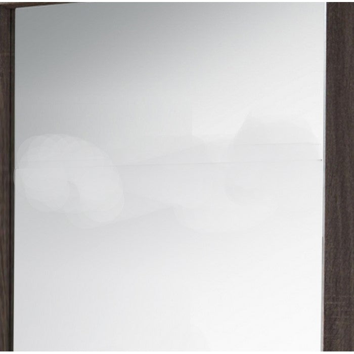 Rectangular and Bulged Wooden Frame Dresser Top Mirror, Brown and Silver
